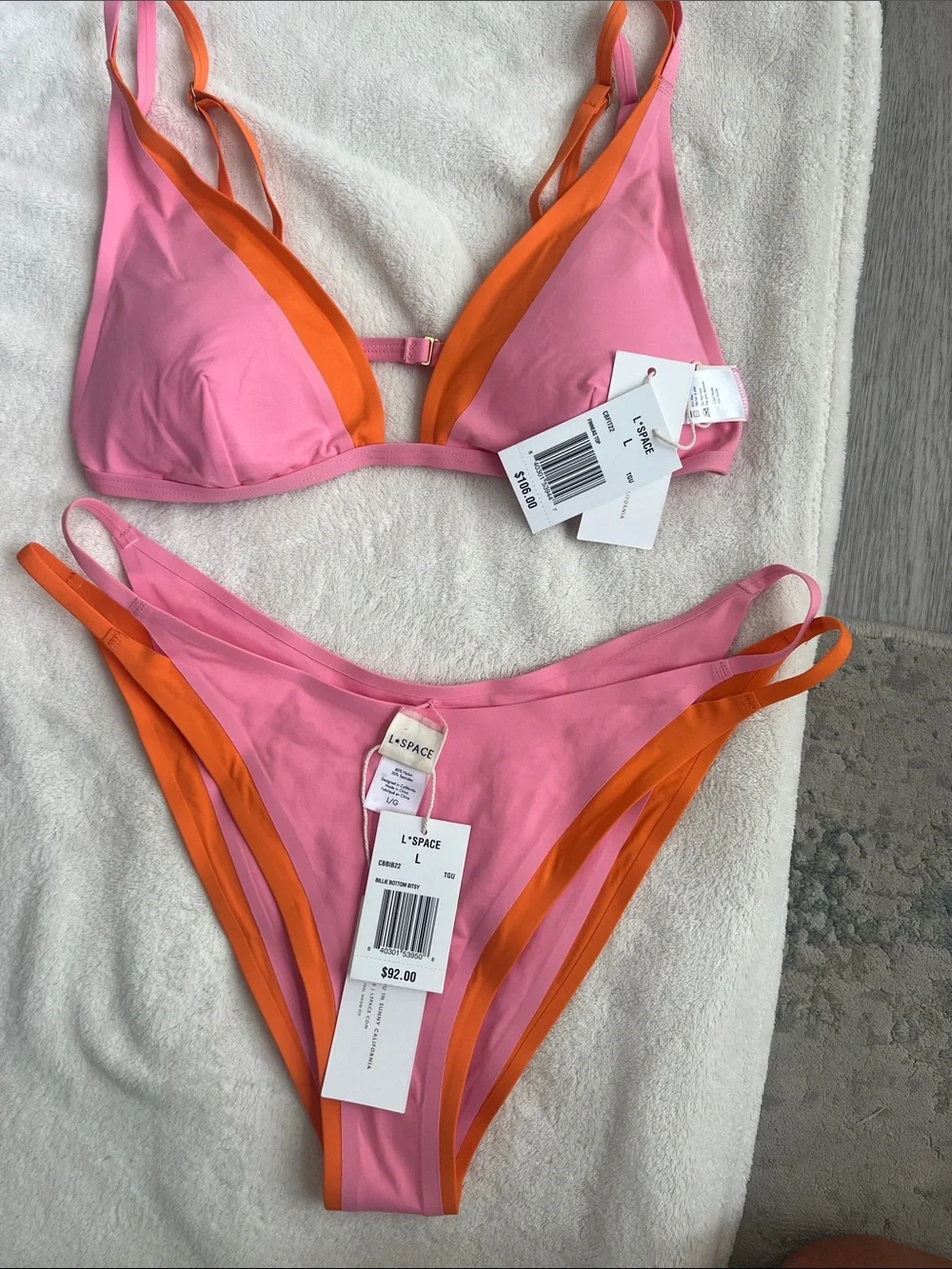 NWT | l*space Pink with Orange Trim Two-Piece Bikini, Size L
